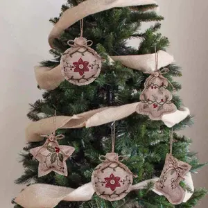 Rustico natale tela da imballaggio ornamenti per alberi fattoria decorazioni appese calza di natale albero a forma di palla Decor per natale Par