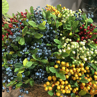 Bouquet de baies artificielles de haute qualité, bleuets et acacias, rouge et bleu, en mousse, toucher réaliste, pour mariage, Pâques, Noël, Thanksgiving