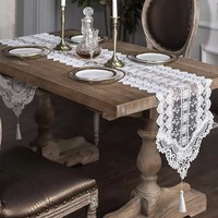 Décorations de table rectangulaires en dentelle blanche pour mariage, chemin de table élégant en gaze transparente ajourée