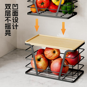 Ensemble de paniers de rangement muraux noirs à 2 niveaux, rectangulaires, pour fruits et légumes, organisateur de cuisine, utilisation sur comptoir suspendu - Product Image 4
