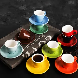 Italiaanse Cappuccino Espresso Kop En Schotelsets 80Ml Keramische Kleur Geglazuurde Dikke Muur Koffie Cappuccino Latte Cup
