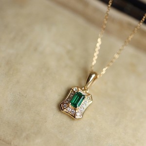Geometric <b>Emerald</b> Zircon Pendant <b>Necklace</b> Golden Bezel Setting Women's Everyday Wear - Product Image 3