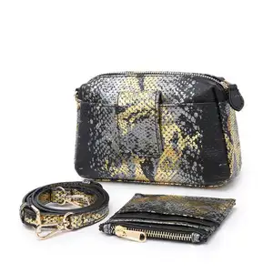 New Ins đối xứng Thiết kế rắn Phụ nữ túi túi xách chất lượng tốt Teen da Python Sling Bag với một chủ thẻ