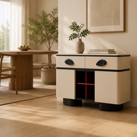 Buffet moderne style crème, meuble de rangement avec dessus en pierre frittée, casier à vin, tiroirs et portes pour salle à manger
