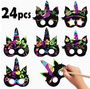 DAMAI - Juego de 24 Máscaras de Cartón para Rascar con Diseño de Unicornio, para Niños, Regalo, Manualidades, Arte, Venta Caliente - Product Image 1