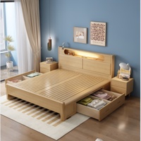 Lit mural moderne de luxe avec rangement éclairé, en bois de caoutchouc massif, mobilier de chambre à coucher