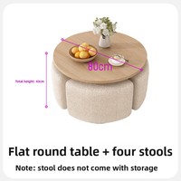Table basse minimaliste italienne en bois avec tabourets de rangement au design moderne pour petits appartements, mobilier de salon
