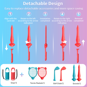 Ensemble de 14 accessoires de sport pour manettes Nintendo Switch 2/Switch2 : <span class=keywords><strong>Raquette</strong></span> de tennis, <span class=keywords><strong>Volant</strong></span> de course, Club de golf, Poignées de sabres - Product Image 4