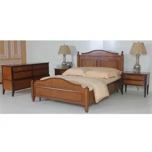 Grosir disesuaikan gaya Eropa elegan kayu tempat tidur ganda