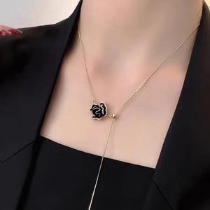 Gold Rose Necklace Sweater Chain With Pearl Drop Daily Wear Fashion Jewelry - Product Image 4