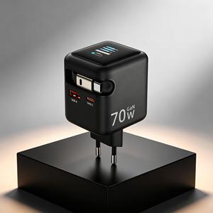 70W TFT Display Retractable Gan Charger <b>Adapter</b> <b>USB</b> Type <b>C</b> PD3.0 2C1A white au gan chargers with cable and display - Product Image 1