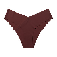 Ropa interior triangular en forma de V de talla grande de una pieza de cintura baja de seda de hielo sin rastro de encaje ondulado para mujer