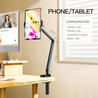 Support de bureau cantilever CT09 en métal pour tablette, support de téléphone long, angle réglable, compatible iPad, grande pince – Vente en gros