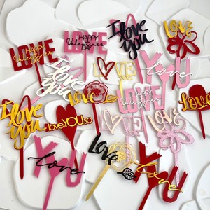 Décoration de gâteau DAMAI saint valentin acrylique rouge doux amour en forme de coeur <span class=keywords><strong>Cupcake</strong></span> pics mariage fête d'anniversaire décorations de gâteau - Product Image 2