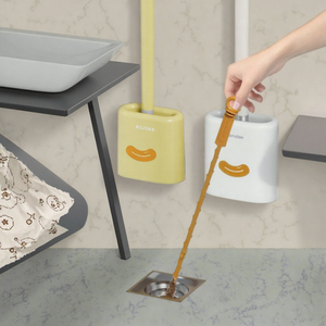 <strong>Silicone</strong> <strong>Antibacterial</strong> Durable Toilet Brush Holders Set Long Handle Double Sides Recessed Bowl for Bathroom New Design Holder - Product Image 3