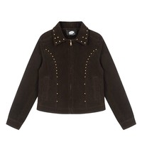 Veste en jean tricotée oversize pour femme, ornée de perles, bleu délavé vintage, coupe ample, détail de nouage au dos, séchage rapide, coupe-vent