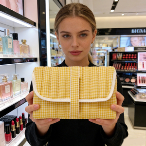 Sac à cosmétiques en <span class=keywords><strong>tissu</strong></span> à motif <span class=keywords><strong>vichy</strong></span> élégant de haute qualité, organiseur de maquillage portable, pochette pour les voyages et le quotidien - Product Image 1