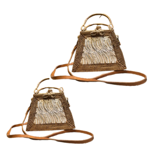 Bolso de ratán Ketak de herencia indonesia, forro con motivo de concha único tejido a mano y detalles de cuero para la elegancia diaria - Product Image 2