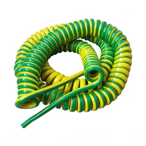 Customized 3m single core 2.5mm2 yellow green spiral power cable PU jacket