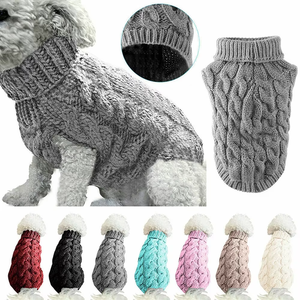 Gekrümmter Saum Rollkragen-Hundepullover, Zopfmuster Haustierbekleidung, Unbehindernde Welpen-Winterkleidung für Kleine Hunde - Product Image 2