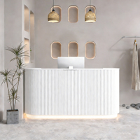 Comptoir de réception de luxe personnalisé doré pour salon de beauté et de manucure, petite table de réception, bureau circulaire de haute qualité