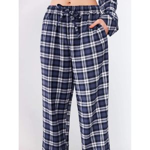Conjunto de pijama personalizado para mujer, franela a cuadros, manga larga, ropa de dormir suave y cómoda, conjunto de 2 piezas. - Product Image 5