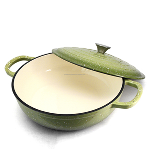 Cazuela de hierro fundido esmaltado verde poco profundo de <span class=keywords><strong>4Qt</strong></span> para Navidad - Product Image 3