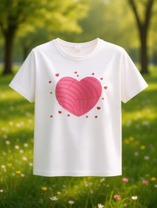 T-Shirt da Donna con Stampa a Cuori, Manica Corta, Collo Tondo, Top Casual Primaverile ed Estivo, Regalo per San Valentino, 100% Cotone Jersey - Product Image 2