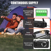Radio météo d'urgence pour la préparation aux catastrophes solaires et batterie externe rechargeable de 20 000 mAh avec manivelle, lampe de survie pour le camping en plein air