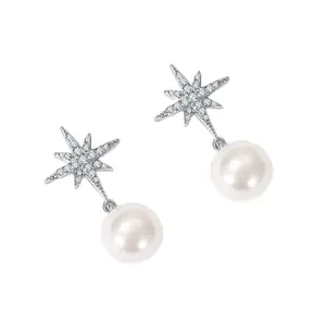 Fashion New Star Pearl Earrings Silver 925 Jewelry For Women Girls 2 Buyers