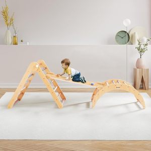 Estructura de juego triangular plegable de madera para niños, para entrenamiento físico de niños pequeños en interiores. - Product Image 1