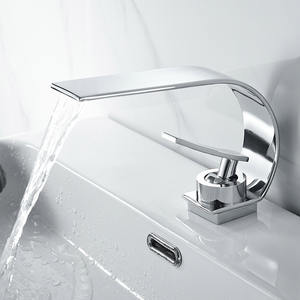 Grifo de lavabo montado en cubierta de cascada de latón de un solo orificio, núcleo de válvula de cerámica, estilo Art <span class=keywords><strong>Deco</strong></span> elegante para grifo de lavabo de baño - Product Image 1
