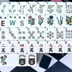 Mahjong de Lujo Ligero, Estilo Retro Nacional, Personalizado, con Ilustraciones de Flores y Pájaros en Azul Oscuro, Fichas de Mahjong Acrílicas Americanas - Product Image 4