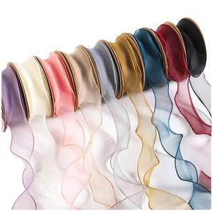 Ruban en fil de queue de poisson à bordure dorée, ruban en fil de queue de poisson ondulé perlé, ruban pour gâteaux floraux, ruban d'emballage floral, grand rouleau - Product Image 5