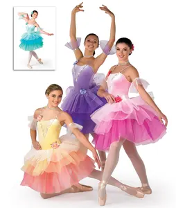 Costume Ballet Dancing Women Adult 3 Color Layers Skirt Long Adult Women Dress Elegant Sequin Ballet Dance Costume Performance Dance Wear