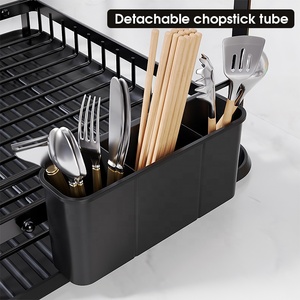 <span class=keywords><strong>Escurridor</strong></span> de Platos de 2 Niveles Estilo Nórdico con Asas de Madera Natural, Organizador de Fregadero de Cocina de Metal Negro y <span class=keywords><strong>Escurridor</strong></span> - Product Image 2