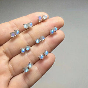 Mehrajudin Gems Sterling <b>Silver</b> Geometric Moonstone Classic <b>Stud</b> <b>Earrings</b> Third Party Appraisal Claw Setting Men's Jewelry for - Product Image 3