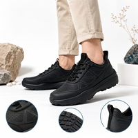 Chaussures décontractées pour hommes, toutes noires, en maille respirante, tissu texturé, superposition géométrique, semelle épaisse, antidérapantes, pour la marche en plein air