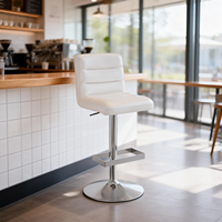 Tabouret de bar blanc pour la maison, gain de place, utilisation polyvalente, pivotant à 360°, en cuir PU, dossier ergonomique, hauteur réglable