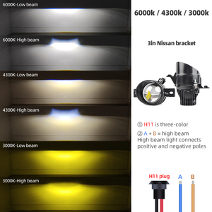 3-inch vương miện Xe Dẫn đèn pha đèn sương mù 3000K 4300K 6000K 90W nổi bật 12V 3.0inch dẫn đèn sương mù ống kính chiếu ba màu - Product Image 4