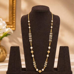 Collier en perles dorées à plusieurs rangs avec pendentif chaîne drapée pour femme, idéal pour les mariages et les fêtes - Product Image 2
