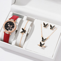 Lot de 5 Pièces de Bijoux Plaqué Or Papillon pour Femmes : Montre, Bague, Collier, Boucles d'Oreilles et Bracelet (Sans Boîte)