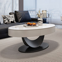 Table basse ovale en dalle de pierre de style italien avec rangement, options personnalisables – Design moderne minimaliste de luxe léger pour salons