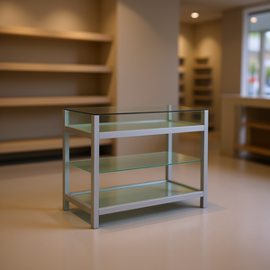 Étagère de présentation moderne avec étagères en verre trempé, largeur 120 cm, hauteur 90 cm, pour usage en magasin ou à domicile - Product Image 3