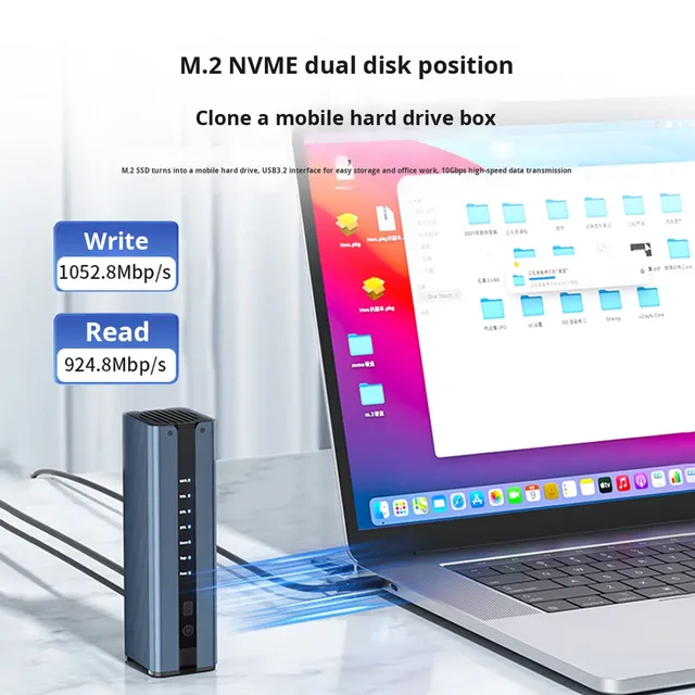 WFYEAR M.2 NVMe 4TB 10Gbps Dual-Bay Aluminum Alloy Mobile Hard Drive Case with One-Click Offline Feature
