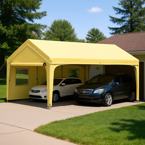 หลังคาคลุมรถแบบขายส่งขนาด 10 x 20 ฟุต สีเหลือง ทรงยอดแหลม โครงไม้เคลือบ PVC สำหรับจอดรถได้ 2 คัน - Product Image 2