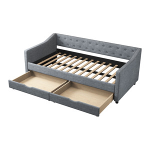 Sofá Cama Individual con Cajones, Tapizado y Acolchado, con Botones en el Respaldo, Sofá Cama con Almacenamiento - Product Image 4