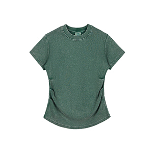 280GSM T-shirt en coton lavé pour femme T-shirt court et à volants - Product Image 1