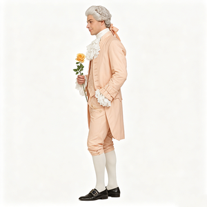 Ensemble de costume de noble rococo du XVIIIe siècle pour <span class=keywords><strong>homme</strong></span> : Gilet, pantalon de jambes larges, jabot en dentelle blanche, perruque – Idéal pour bal masqué <span class=keywords><strong>baroque</strong></span> et Halloween - Product Image 3