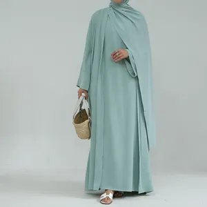 Loriya Promotion Vêtements islamiques Abaya modeste Style Turquie couleur unie 2 pièces Abaya ensemble Abaya femmes robe musulmane Turquie